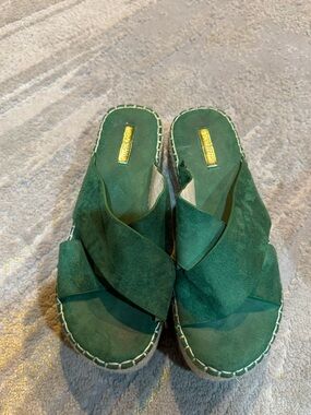 BUONAROTTI Green wedges Slide Sandal platforms slip on espadrille straps 40